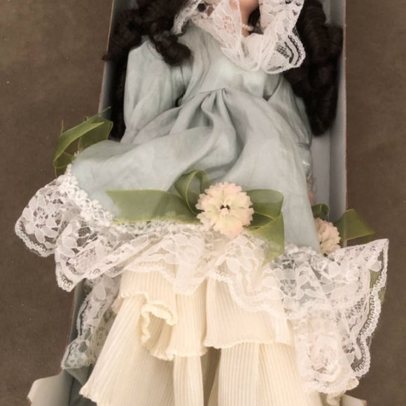 17" Porcelain Doll w/ Long Dark Hair & Green Eyes (in original box) - Picture 3 of 6